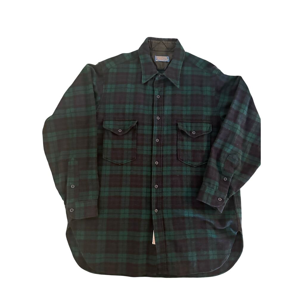 VTG Pendleton Authentic Black Watch Tartan Size 17.5 Size XL Green/Blue Plaid